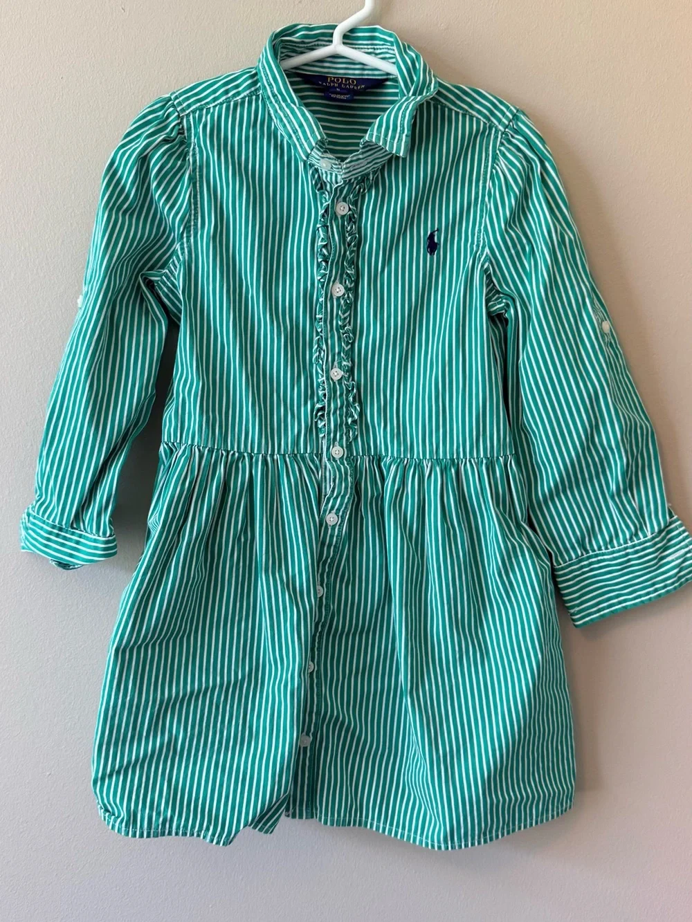 Ralph Lauren Teal and White Striped Girls Shirt Dress